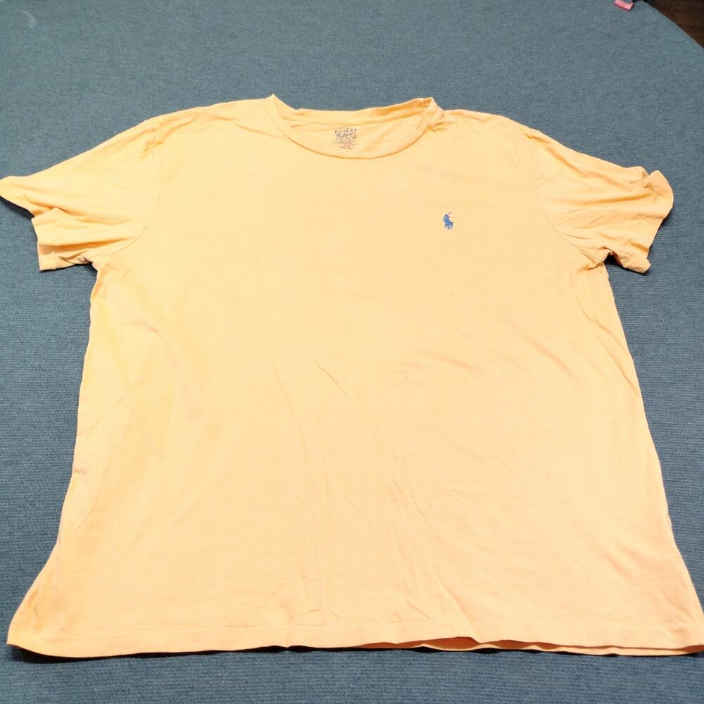 Polo Ralph Lauren Men's XL V-Neck T-Shirt Orange Peach Blue Pony Short Sleeve XL